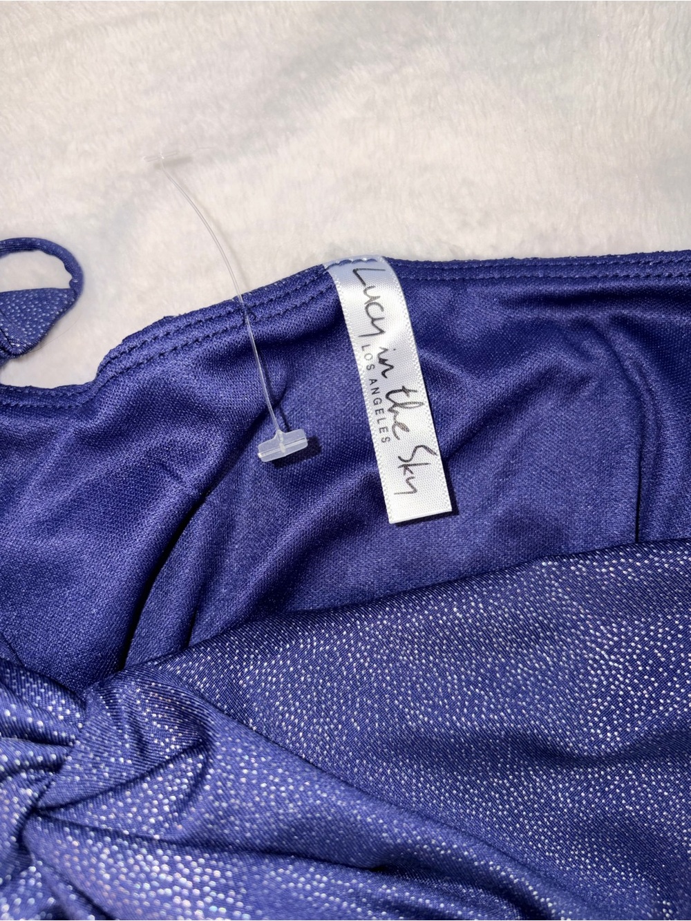 Lucy in the Sky Navy Shimmery Ruched Mini Dress sz M - Picture 5 of 10